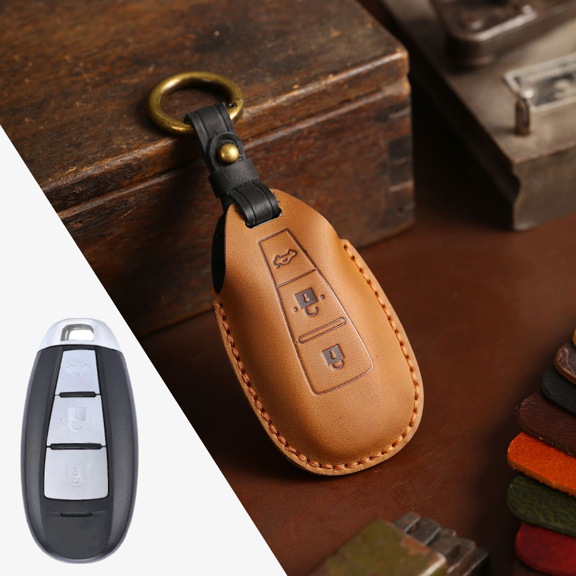 3 Bottons Leather Car Key Case - Car Accessories Ertiga ulasan dan harga