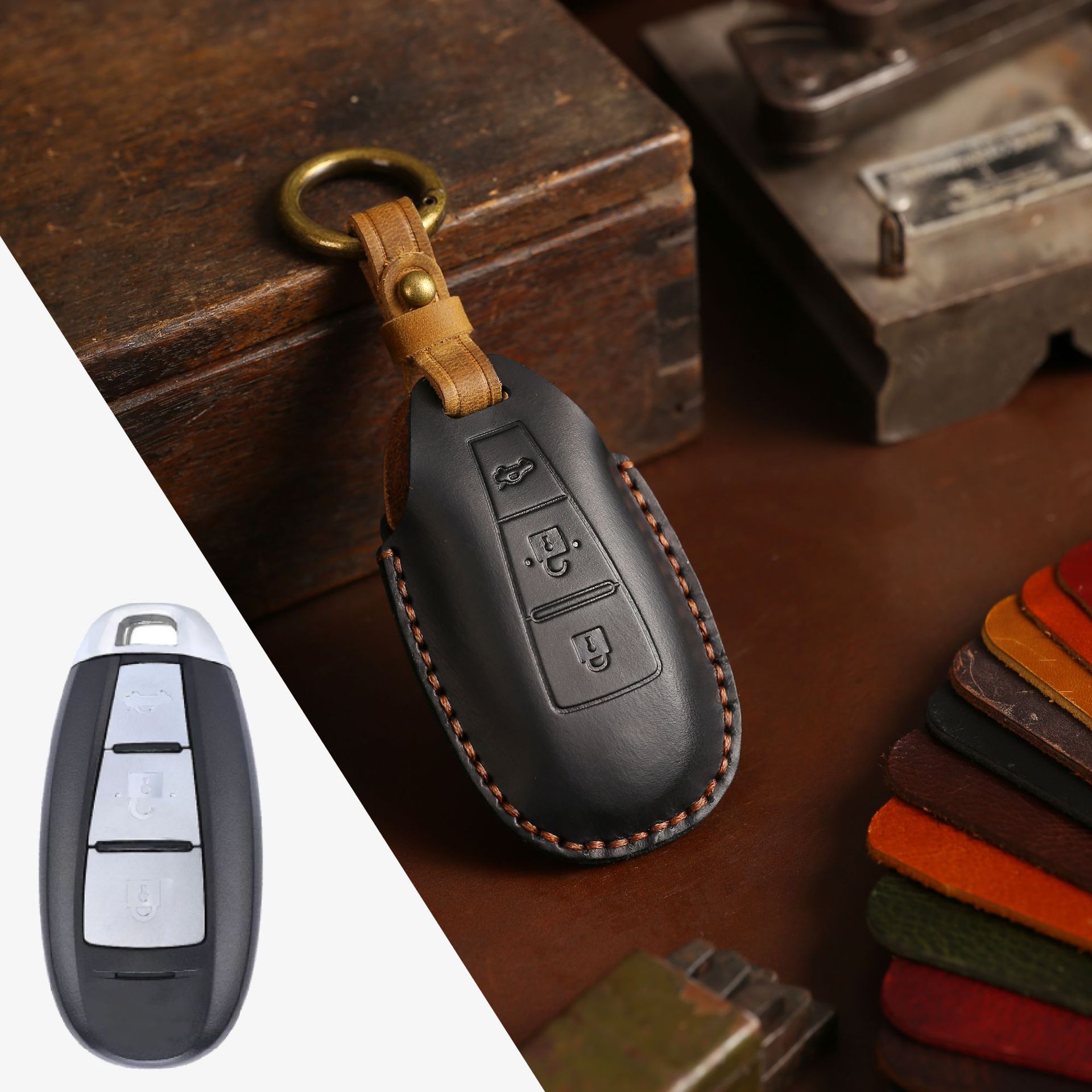 3 Bottons Leather Car Key Case - Car Accessories Ertiga ulasan dan harga